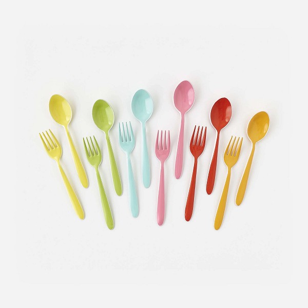 Enameled Spoon & Fork, Set of 12 assorted colors - 6-in <span style='padding-left:.5em;float:center;color:red;'>*NEW*</span>